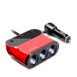 BESTEK 3-Socket Cigarette Lighter Adapter DC Outlet Car Splitter with Battery Power Meter and 31A 2-Port USB Car Charger Adapter for iPhone66siPadSamsung and More Red