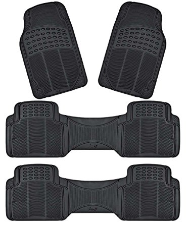 Zento Deals 4-Piece Black Trimmable Premium Quality Full Rubber-All Weather Heavy Duty Vehicle Floor Mats