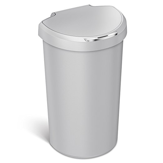 simplehuman 40L Semi-Round Sensor Can, Touchless Trash Can, Stone Plastic, 40 L / 10.5 Gal