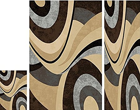 Home Dynamix 3NS HD5382-540 Tribeca Collection Area Rug (5'2" 1'9" X7'2", 18.9" X 31.5), 3pc Set, Brown-Gray