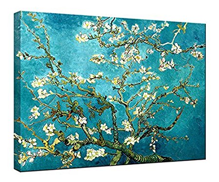 Wieco Art - Almond Blossom Modern Framed Floral Giclee Canvas Prints By Van Gogh Famous Oil Paintings Reproduction Flowers Pictures on Canvas Wall Art Ready to Hang for Bedroom Home Decorations
