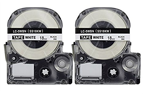 2PK Onirii Compatible Epson Labelworks Label Tape Cartridge LW-400 LW-500 LW-600 LC-5WBN9(LK-5WBN) Black On White Label Maker Tape Refill Cartridge 18mmx26.2ft
