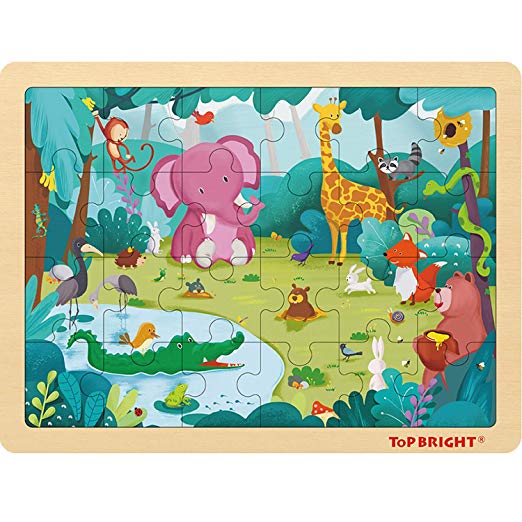 TOP BRIGHT 24 Piece Toddler Puzzles 3 Year Old - Wooden Jigsaw Puzzles for Kids Ages 4-8 - Forest Animals