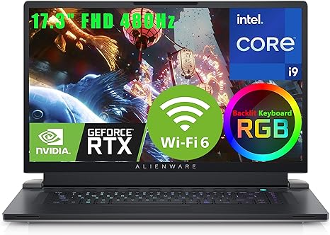 2023 Alienware x17 R2 Gaming Laptop Computer, 17.3" FHD 480Hz, Intel 14-Core i9-12900H up to 5.0GHz, GeForce RTX 3080 Ti 16GB, 64GB DDR5 RAM, 1TB PCIe SSD, WiFi 6E, RGB Backlit Keyboard, Windows 11