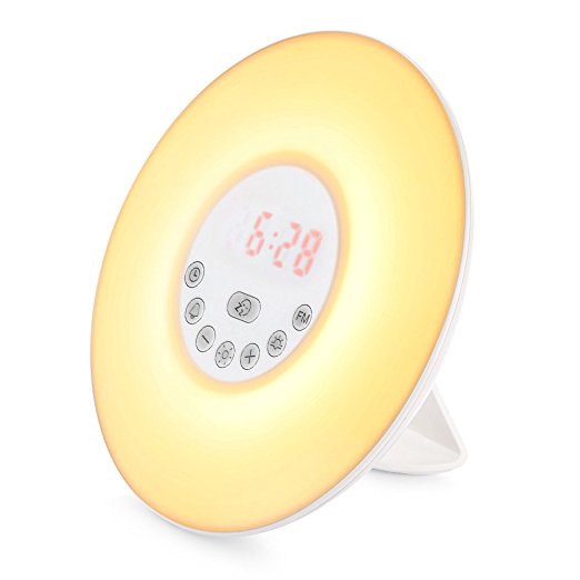 INLIFE Wake Up Light Alarm Clock Sunrise Simulation Dusk Fading Night Light with Nature Sounds, FM Radio, Touch Control and USB Charger for Mother's Day