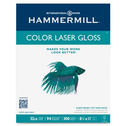 Hammermill Paper, Color Laser Gloss Paper Poly Wrap, 32lb, 8.5x11, Letter, 94 Bright,  300 Sheets / 1 Pack (163110) Made In The USA
