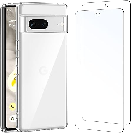 NEW'C Funda para Google Pixel 7 Carcasa Silicona Transparente Alta y 2X Protector de Pantalla para Google Pixel 7 Cristal Templado - Antiarañazos