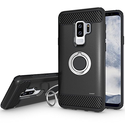 Galaxy S9 Plus Case, Aoways Armor Dual Layer Case with Rotatable Finger Ring Kickstand Magnetic Car Mount Protective Cover for Samsung Galaxy S9 Plus - Black