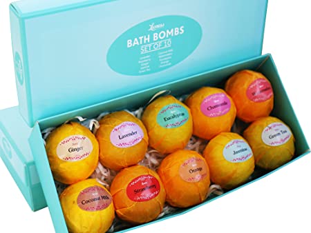 Bath Bombs Gift Set – 10 Unique Scents – Great gift idea for Women, Mom, Girls, Teens, Graduation and Birthdays – Spa Aromatherapy – Shea Butter – Relaxation in a Box