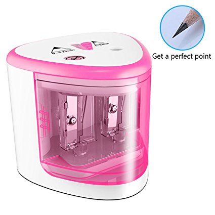 CARPRO Battery Operated Pencil Sharpener Automatic Double Holes Pencil Sharpener Colored Small and Durable fits Home Office School Classroom-pink