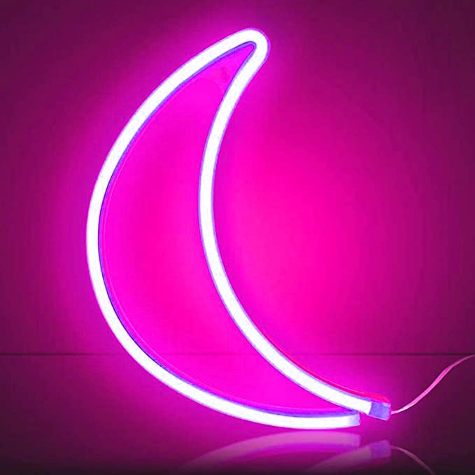 XIYUNTE Moon Light Led Neon Lights Moon Neon Wall Light Battery or USB Operated Neon Signs Pink Moon Neon Light Signs Light up for The Home,Kids Room,Bar,Party,Christmas