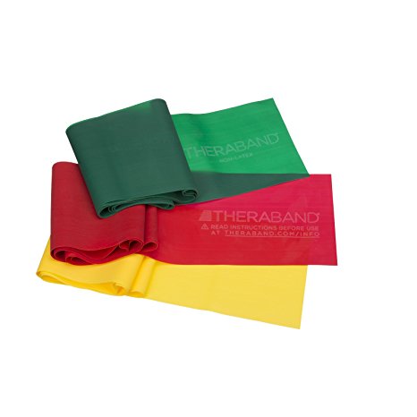 TheraBand Professional Non-Latex Resistance Bands For Rehabilitation, Portable Fitness and Workout, Home Exercise, Yellow & Red & Green, Beginner Set