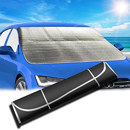 FLY5D Multi-used Car Windshield Snow Cover Sunshade Reflective Sun Visor Frost Proof Dual Use Ice Sun Frost Wind Proof in All Weather(Black)