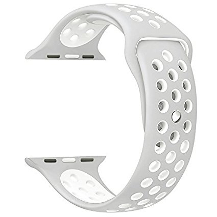 Walcase Soft Silicone Sport Band with Ventilate Perforations iWatch Band for Apple Watch Series 2 Series 1 Sport and Edition - 42mm M/L, Gray/White