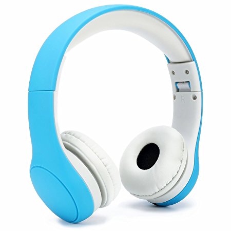 KPTEC Foldable Kids Headphones Volume Limited Wied Earphones with a Microphone for Children - Blue