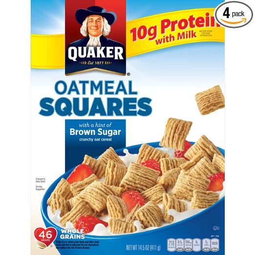 Quaker Oatmeal Squares Brown Sugar 14.5-Ounce Box (Pack of 4 Boxes)