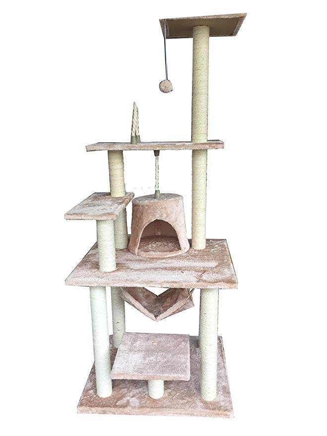 iPet 65” Cat Tree Condo Teepee Cat Furniture Pet House Cat Exercise Tree in Beige