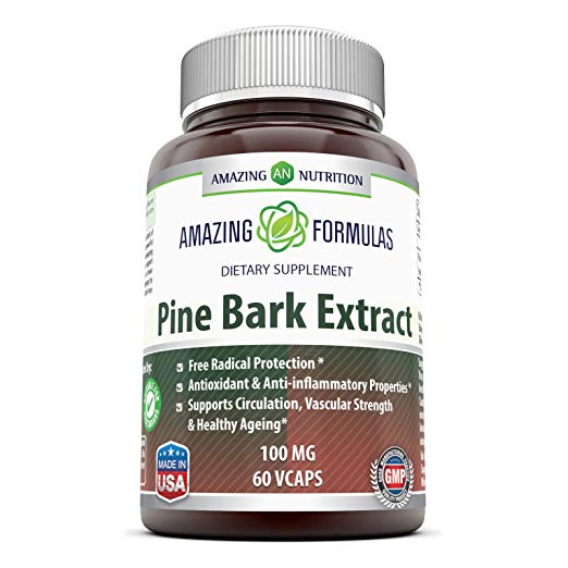 Amazing Formulas Pine bark extract - 100mg * 60 Veggie Capsules * Antioxidant & Anti-inflammatory Properties * Supports Circulation, Vascular Strength & Healthy Ageing*