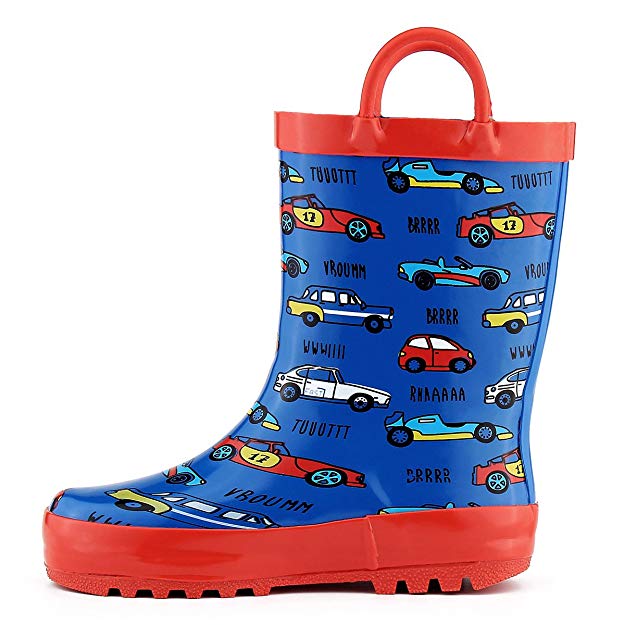KomForme Kids Rain Boots, Waterproof Rubber Printed with Handles in Various Prints and Different Sizes