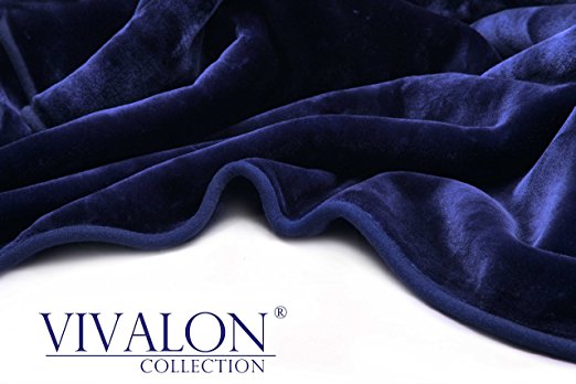 VIVALON Solid Color Ultra Silky Soft Heavy Duty Quality Korean Mink Reversible Blanket 9 lbs King Navy