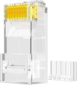 AMPCOM UTP 50μ Gold-Plated Two-Pieces RJ45 Modular Plug Connector 8P8C Crimp End for Ethernet Cable, Bulk Ethernet Cable Connector Pack of 100 for CAT5/5E/6