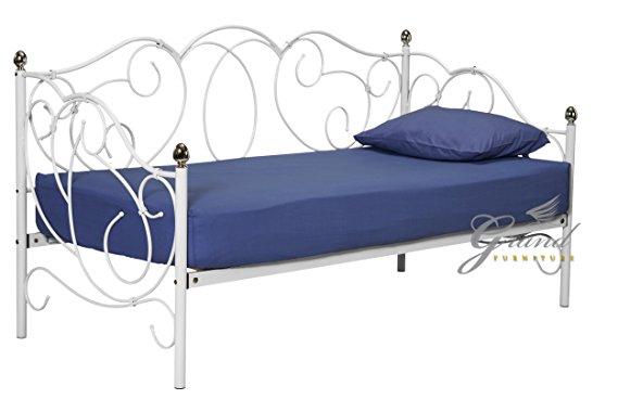 Alaska Metal Day Bed with Trundle White 3FT Single Victorian Style Guest Bed Frame (WITHOUT TRUNDLE)