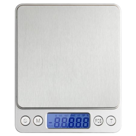 Next-shine 0.01oz/0.1g 2000g Top Digital Pocket Kitchen Food Jewelry Weight Compact Scale with Tare,Stainless Steel,Powered by 2 AAA Batteries