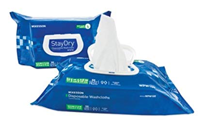 McKesson StayDry Disposable Washcloths with Aloe, Pre-moistened, 7.5 X 12.5 Inch, Soft Pack - Pack of 100