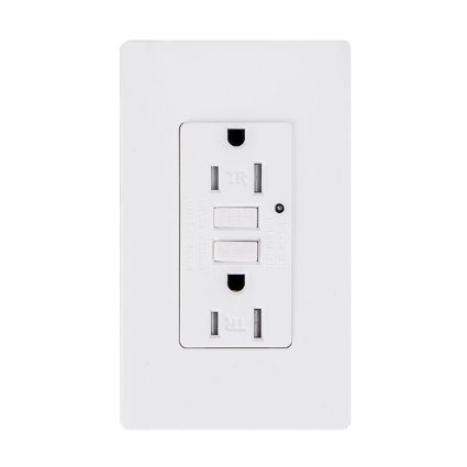TOPELE 15 Amp 125 Volt Tamper-Resistant GFCI Outlet, Receptacle, Indicater with LED Light, Nylon Wallplate and Screws Included, White