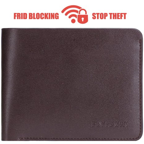 FLYHAWK Genuine Leather RFID Blocking Wallets Mens Biford Wallet