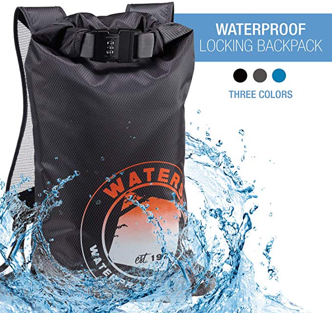 WaterSeals Locking Backpack   Waterproof Bag for Women & Men with Ripstop Material & Anti-Theft Combination Lock to Protect Wallet, iPhone or Valuables at the Beach, Pool, Skiing, or Camping