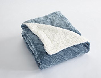 Premium Reversible Berber and Sculpted Velvet Plush Luxury Blanket. High-End, Soft, Warm and Silky Bed Blanket. By Home Fashion Designs. (King, Blue Surf)