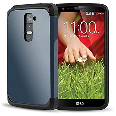 LG G2 AnoKe@ Armor dual layer bumper case TPU PC hybrid protective case for LG G2, AT&T, Sprint, T-Mobile, (Armor Metal Slate)
