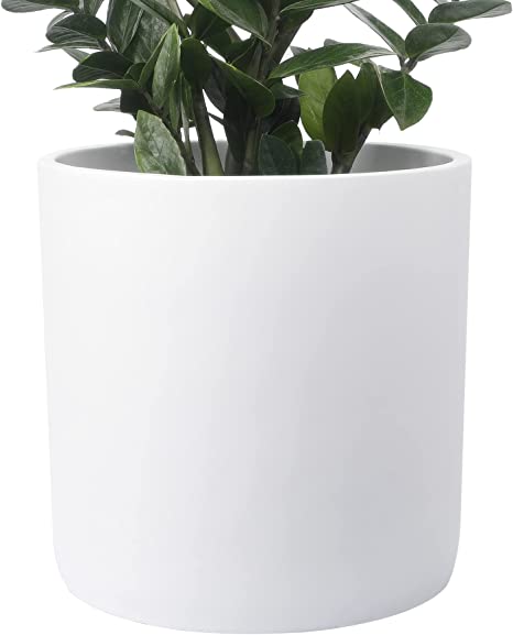 11 Inch Cement Planter Pot - Large Planter Pots for Plants Outdoor, Home Decor, Office & Indoor, Modern Cylinder Container with Watering Drainage (Plants NOT Included)