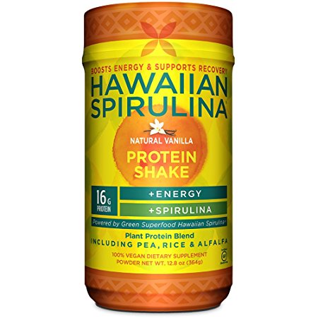 Hawaiian Spirulina Plant Protein Shake, 12.8oz – 16g Protein per serving – Natural Vanilla – Boosts Energy & Supports Recovery - Non-GMO, Vegan, Gluten Free