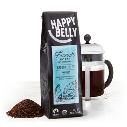 Happy Belly French Roast Organic Fairtrade Coffee, Dark Roast, Ground, 12 ounce