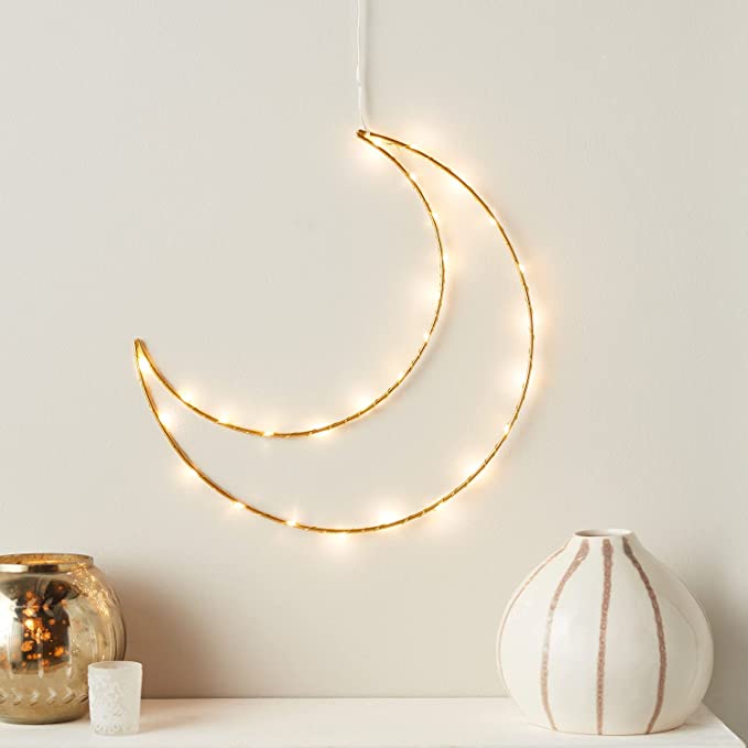 Lights4fun, Inc. 12” Gold Moon Battery Operated LED Hanging Light Decoration