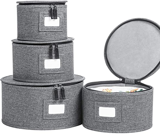 China Storage Set, Hard Shell 4-Piece Set for Plate Storage and Transport, Protects Dishes, Felt Plate Dividers Included