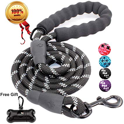 JBYAMUK 5 FT Strong Dog Lead with Comfortable Padded Handle and Highly Reflective Threads for Small, Medium and Large Dogs (5-FT, Black)