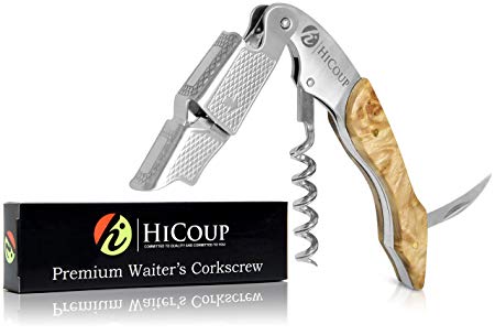 Professional Waiter’s Corkscrew by HiCoup – Bai Ying Wood Handle All-in-one Corkscrew, Bottle Opener and Foil Cutter, the Favored Choice of Sommeliers, Waiters and Bartenders Around the World