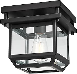 Globe Electric 44779 Sorrell 1-Light Outdoor Flush Mount Ceiling Light, Dark Bronze, Clear Glass Shade,Brown, Bulbs Not Included