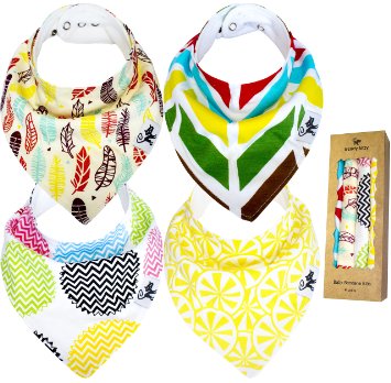 Trendy Kitty Baby Bandana Drool Bibs - Unisex Organic Cotton 4pc gift set for Boys and Girls