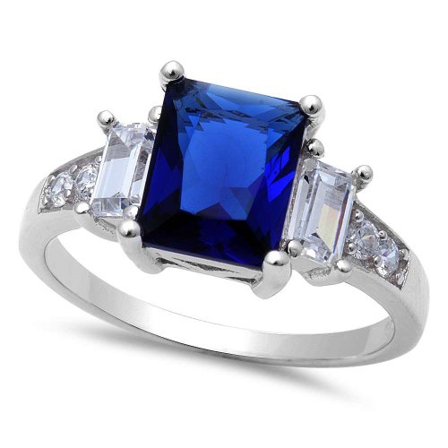 Simulated Blue Sapphire & Cubic Zirconia .925 Sterling Silver Ring Sizes 4-11