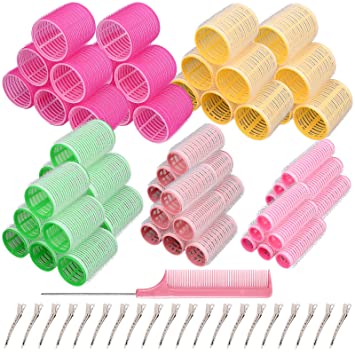 81 Pieces Self Grip Hair Roller Sets,with 60 Pcs Hairdressing Curlers Random Color,20 Pcs Duckbill Clips and Comb,Salon Hair Dressing Curlers Tools for Women(55mm,48mm,36mm,25mm,15mm)