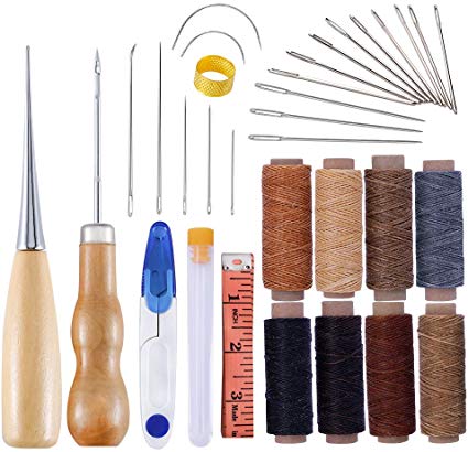 33 Pieces Leather Waxed Thread,Hand Sewing Needles Kit with Leather Craft Hand Tools Kit for Leather Upholstery Carpet Canvas DIY Sewing Accessories