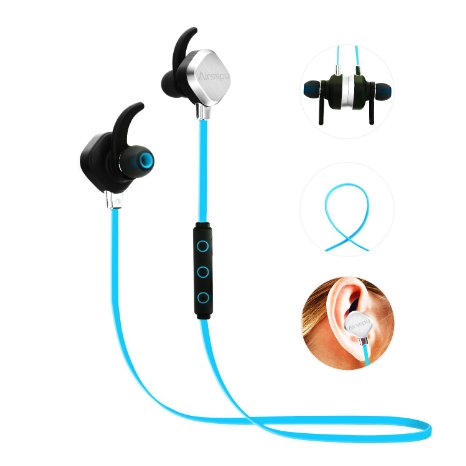 Airsspu Dt55 Bluetooth4.1 Wireless Sport Headphones Extended Battery Life Headset with Microphone High-fidelity Stereo Sound In-ear Noise Cancelling Sweatproof Earbuds for Iphone and Android (Blue)