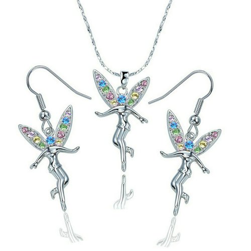 Yoursfs Fashion 18k Gold Plated Use Austrian Crystal Tinkerbell Necklace and Earring Sets