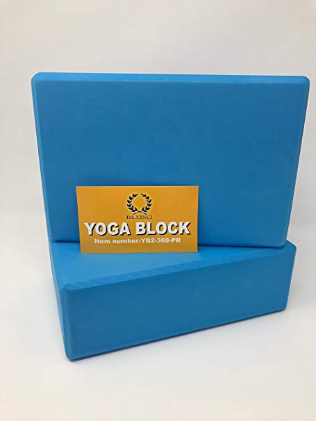Pair of Da Vinci Yoga Blocks - High Density EVA Foam Exercise Blocks to Provide Balance, Stability, Deepen Pose & Improve Strength. 2-Pack