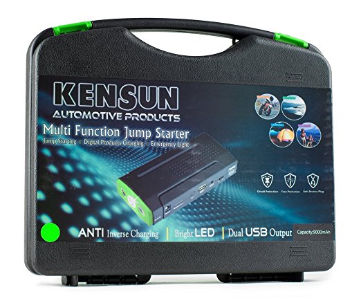 Kensun Tough Powerful and Versatile Portable Power Bank and Car Jump Starter - Q7 - 9000mAH - Green - Hard Case