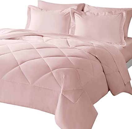 CozyLux Full/Queen Comforter Set with Sheets 7 Pieces Bed in a Bag Pink All Season Bedding Sets with Comforter, Pillow Shams, Flat Sheet, Fitted Sheet and Pillowcases